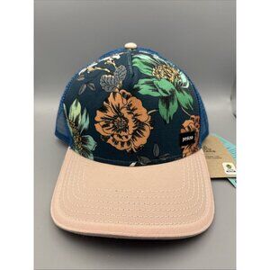Prana Unisex Hat OS New Lower Pines Trucker Floral Blue Pink Snapback Rosette
